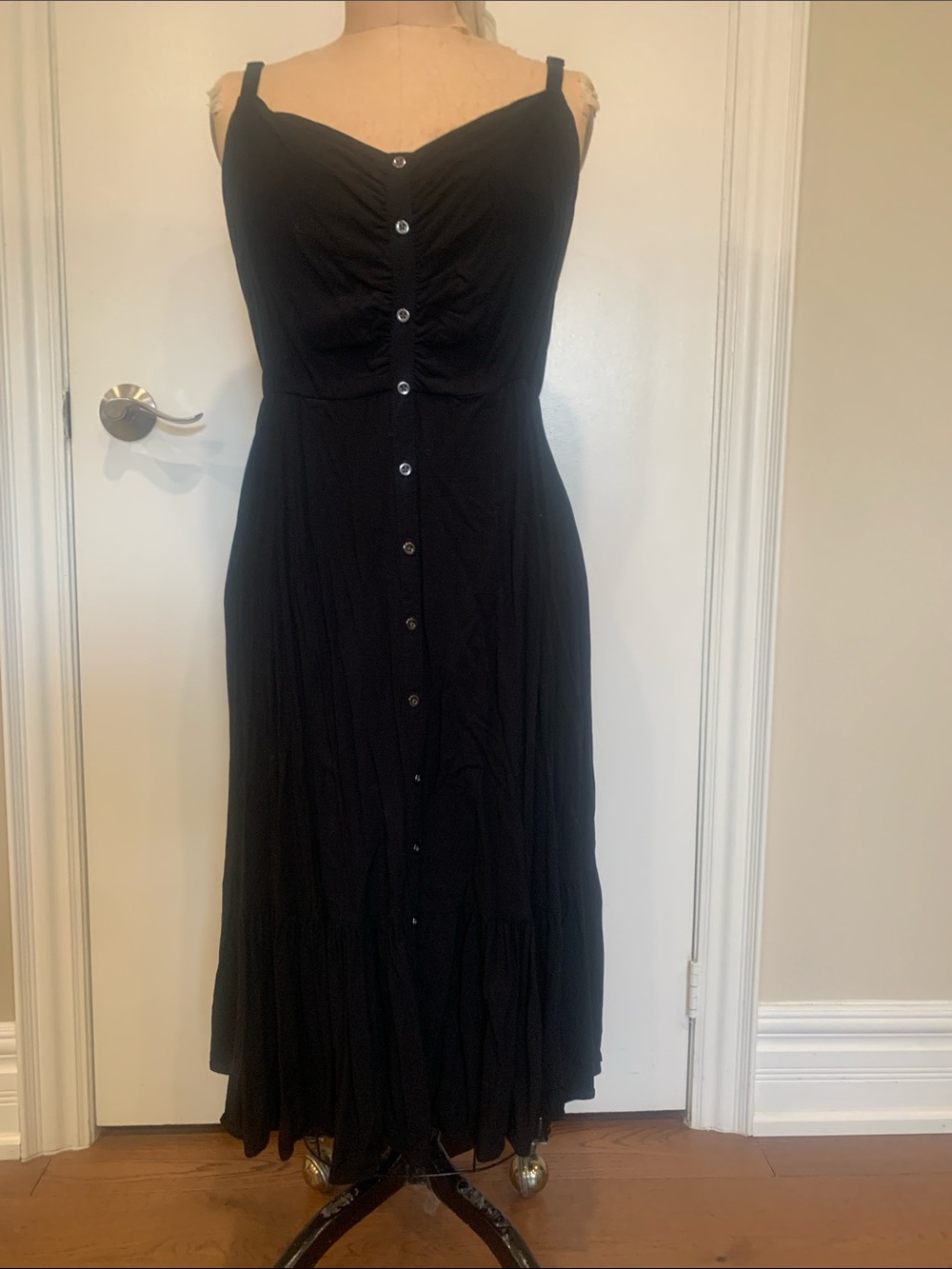 torrid Black Button-Front Midi Dress spaghetti strap V neck